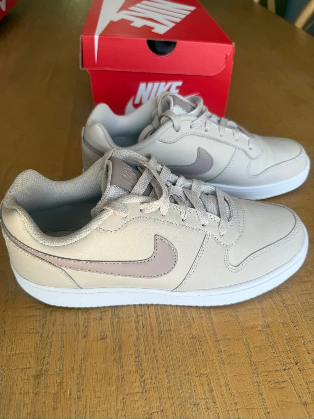 Nike Ebernon Low Beige White Lace Up Casual Sneakers